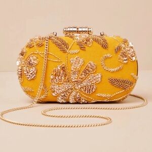 Lulus Silvina Golden Yellow Box Clutch Evening Bag Purse NWT